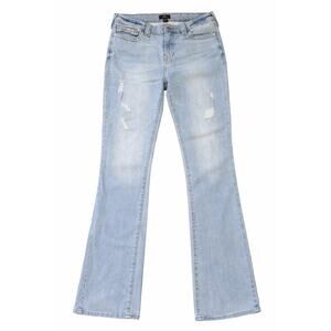True Religion Becca Bootcut Jeans 32 Light Wash Distressed Mid Rise Flare Denim
